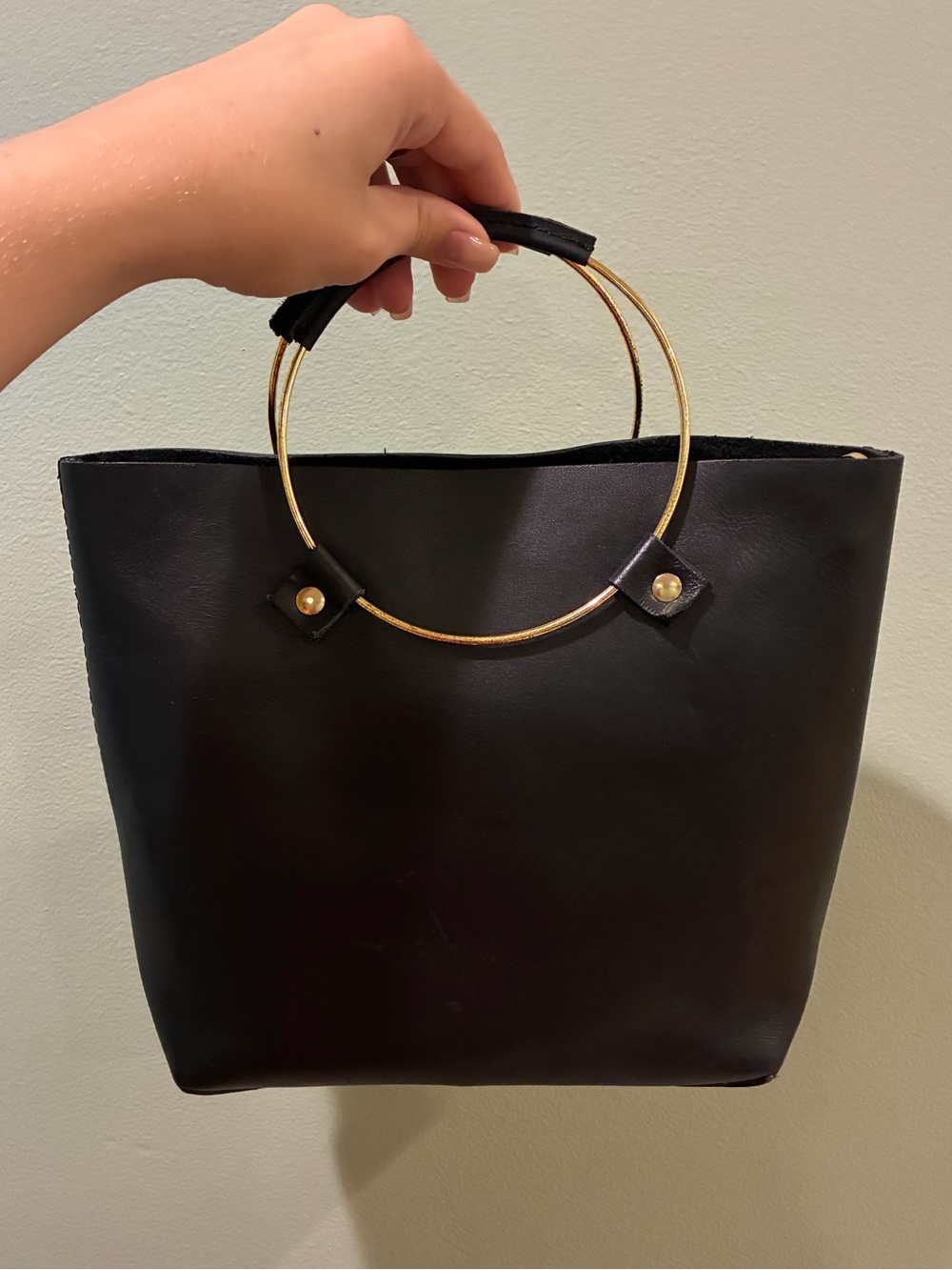 Tribe Alive Black Bag with Gold Hoop Handles - Women Bags